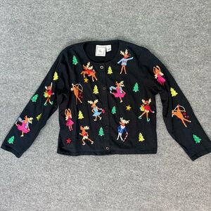 Vintage Michael Simon Lite Women’s XL Christmas Cardigan Reindeer Holiday RARE